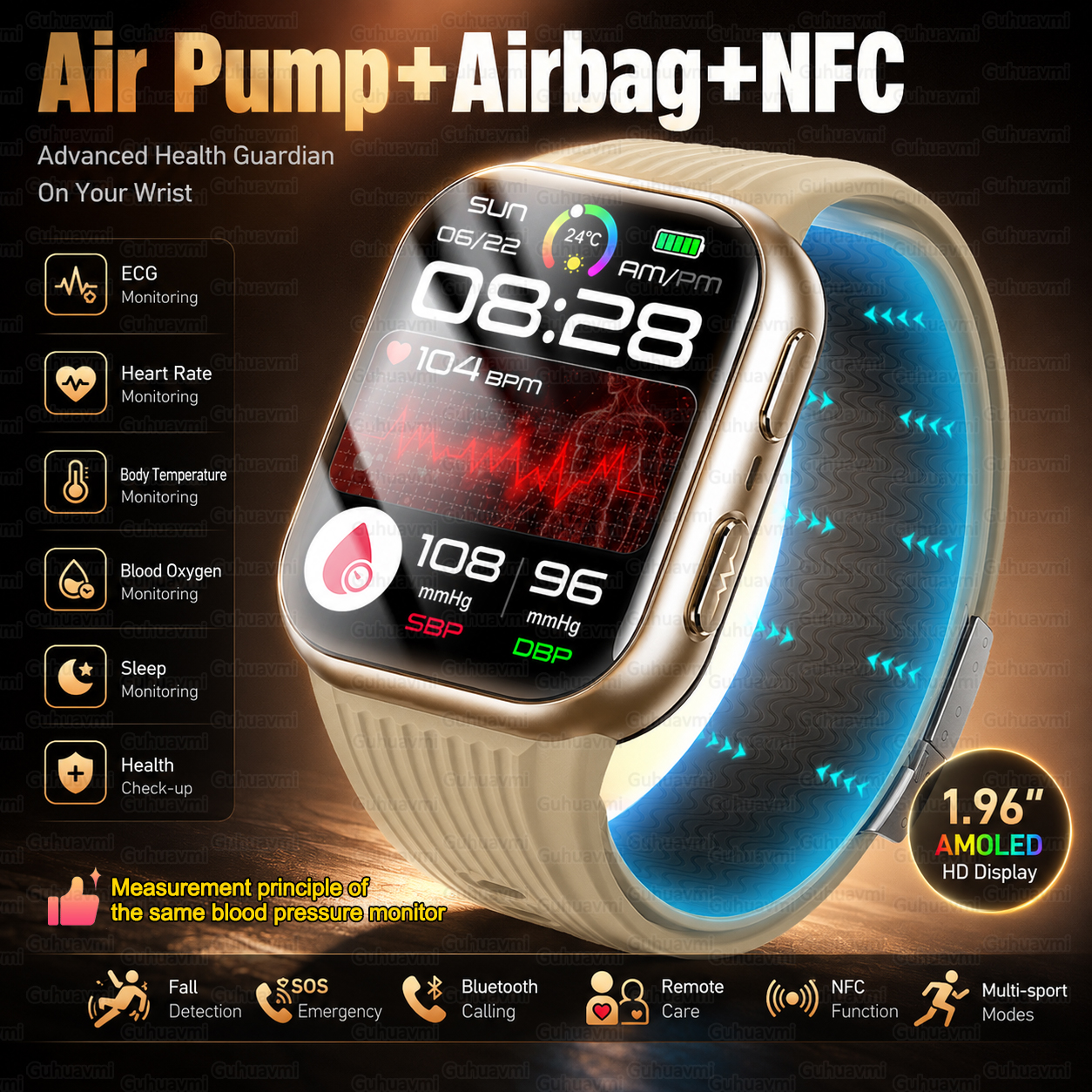 Air Pump Smartwatch Accurate B - Fall Detection Watch recensie en prijs